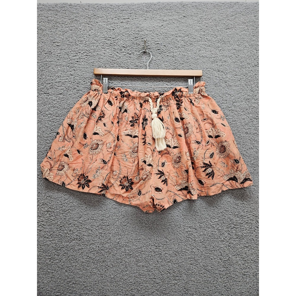 Ulla Johnson Shorts M Peach Floral Boho Tassel Paperbag Waist Cotton Viscose